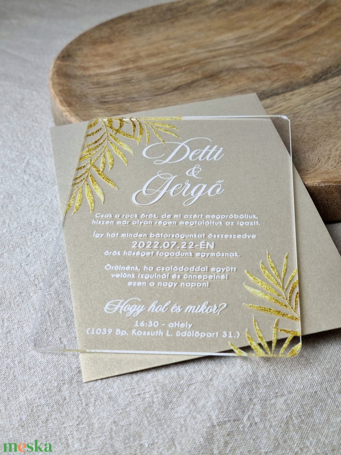 GOLD GLITTER esküvői meghívó (plexi / akril) - esküvő - meghívó & kártya - meghívó - Meska.hu