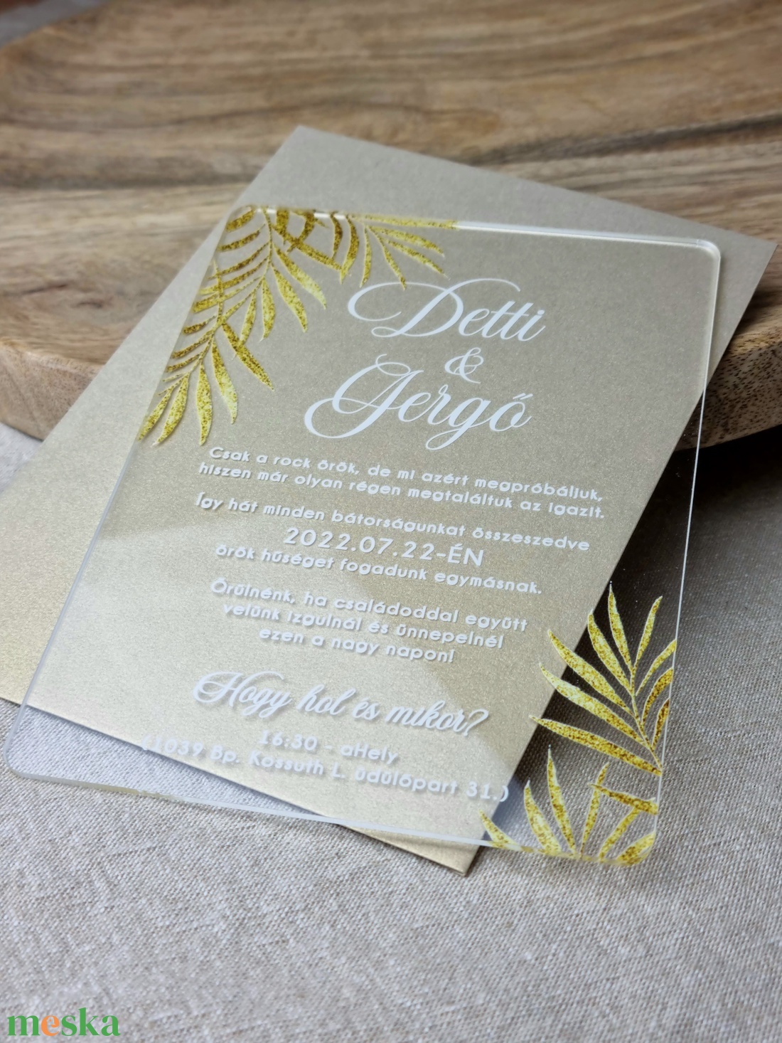 GOLD GLITTER esküvői meghívó (plexi / akril) - esküvő - meghívó & kártya - meghívó - Meska.hu