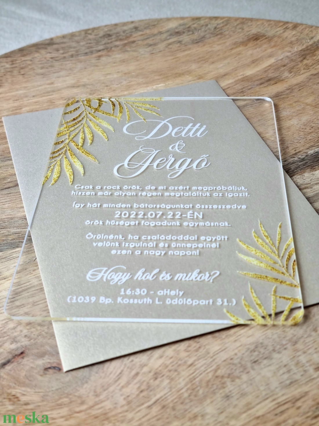 GOLD GLITTER esküvői meghívó (plexi / akril) - esküvő - meghívó & kártya - meghívó - Meska.hu