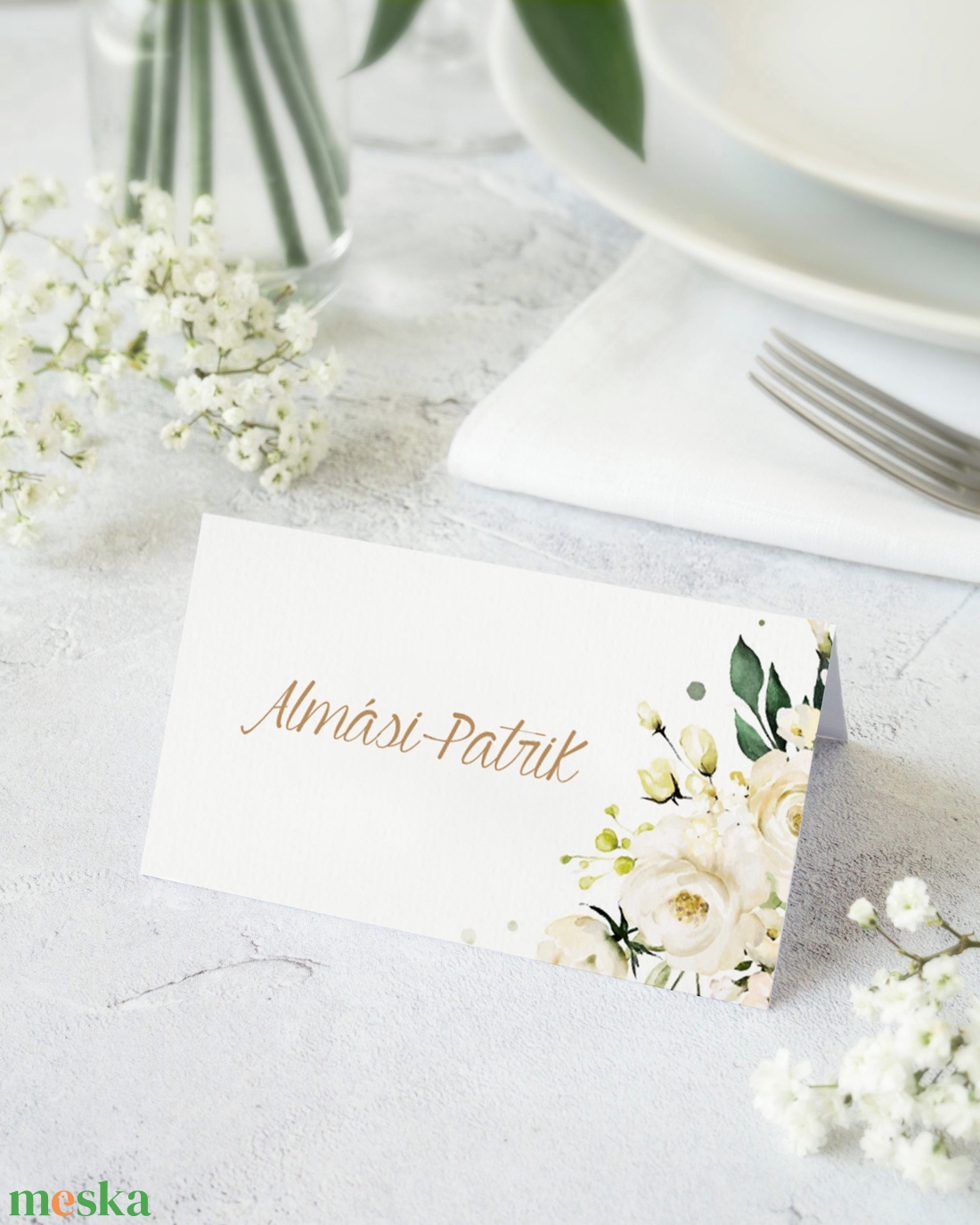 WHITE FLOWERS ültetőkártya - esküvő - meghívó & kártya - ültetési rend - Meska.hu