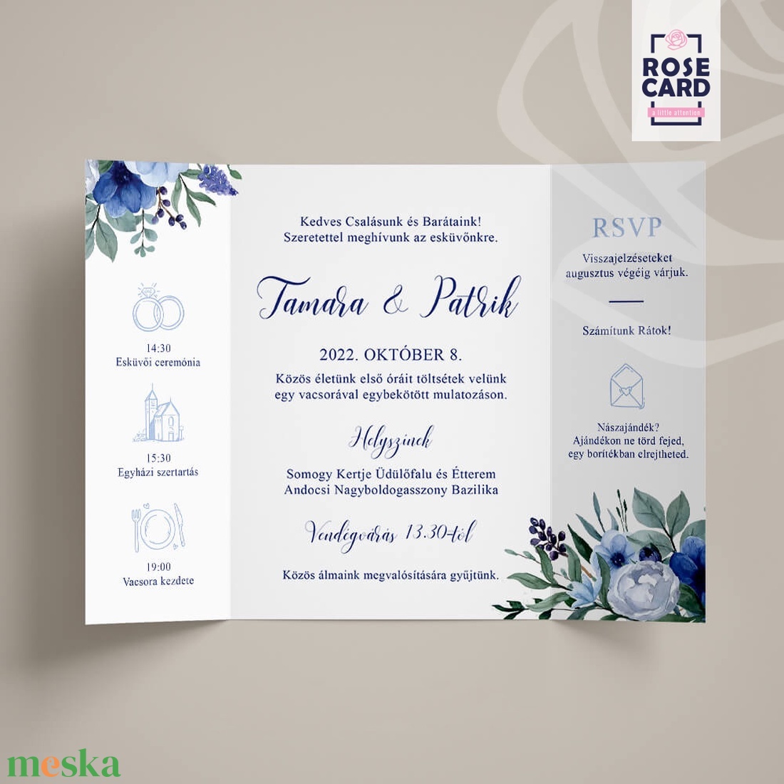 BLUE FLOWERS esküvői meghívó - esküvő - meghívó & kártya - meghívó - Meska.hu