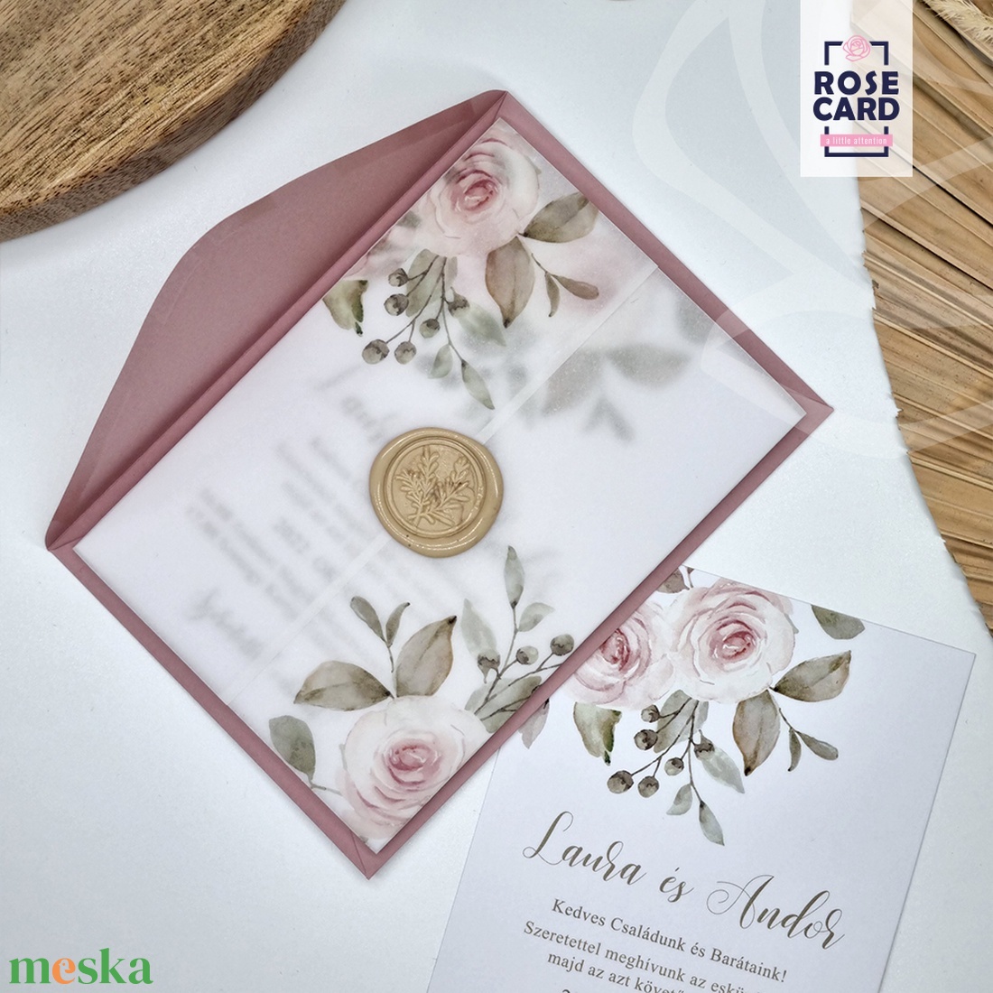 DUSTY PINK esküvői meghívó + boríték - esküvő - meghívó & kártya - meghívó - Meska.hu