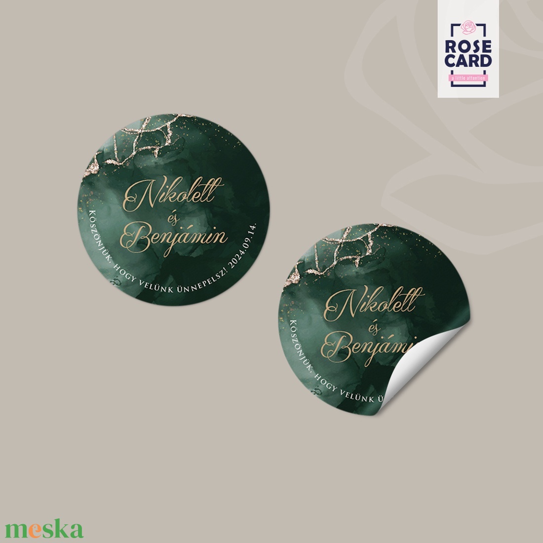 GREEN GOLD matrica (kör) - esküvő - meghívó & kártya - meghívó - Meska.hu