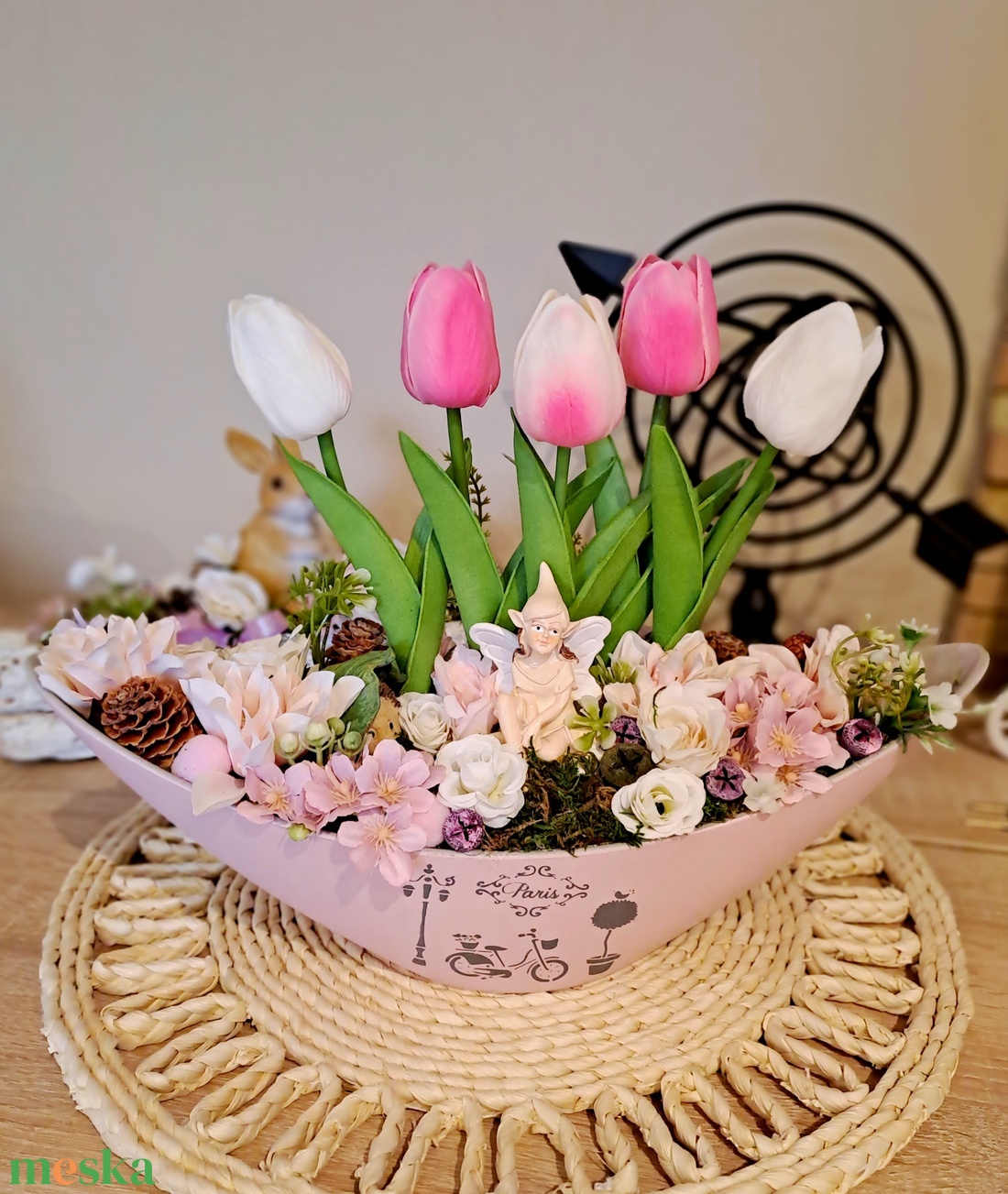Tavaszi tulipános csónak asztaldísz - otthon & életmód - dekoráció - asztal és polc dekoráció - asztaldísz - Meska.hu