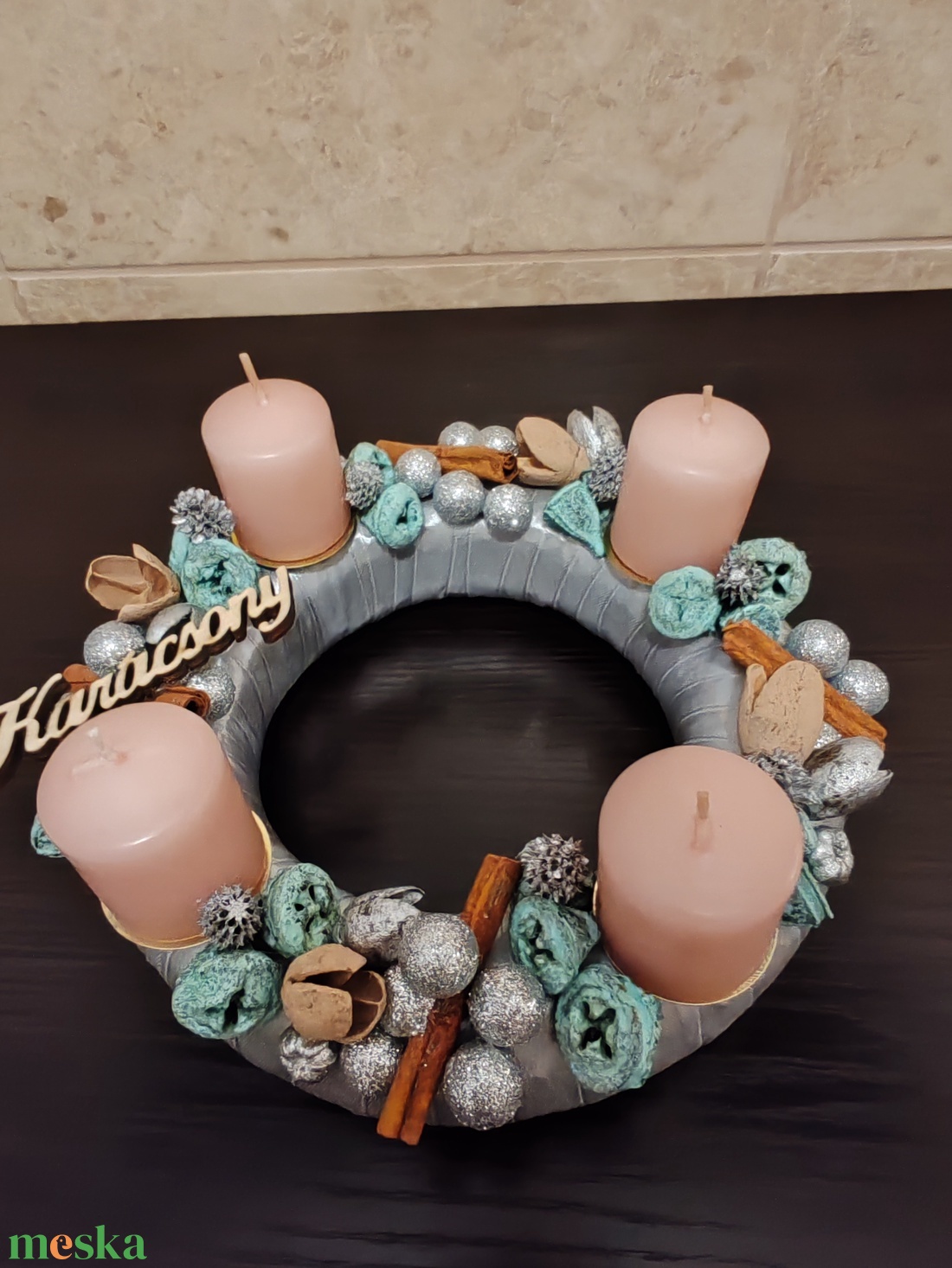 Adventi koszorú Karácsony felirattal - karácsony - adventi díszek - adventi koszorú - Meska.hu