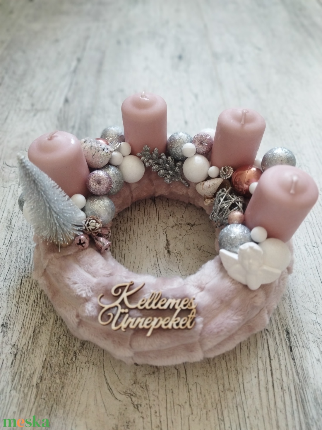 Púder színű Adventi koszorú  - karácsony - adventi díszek - adventi koszorú - Meska.hu