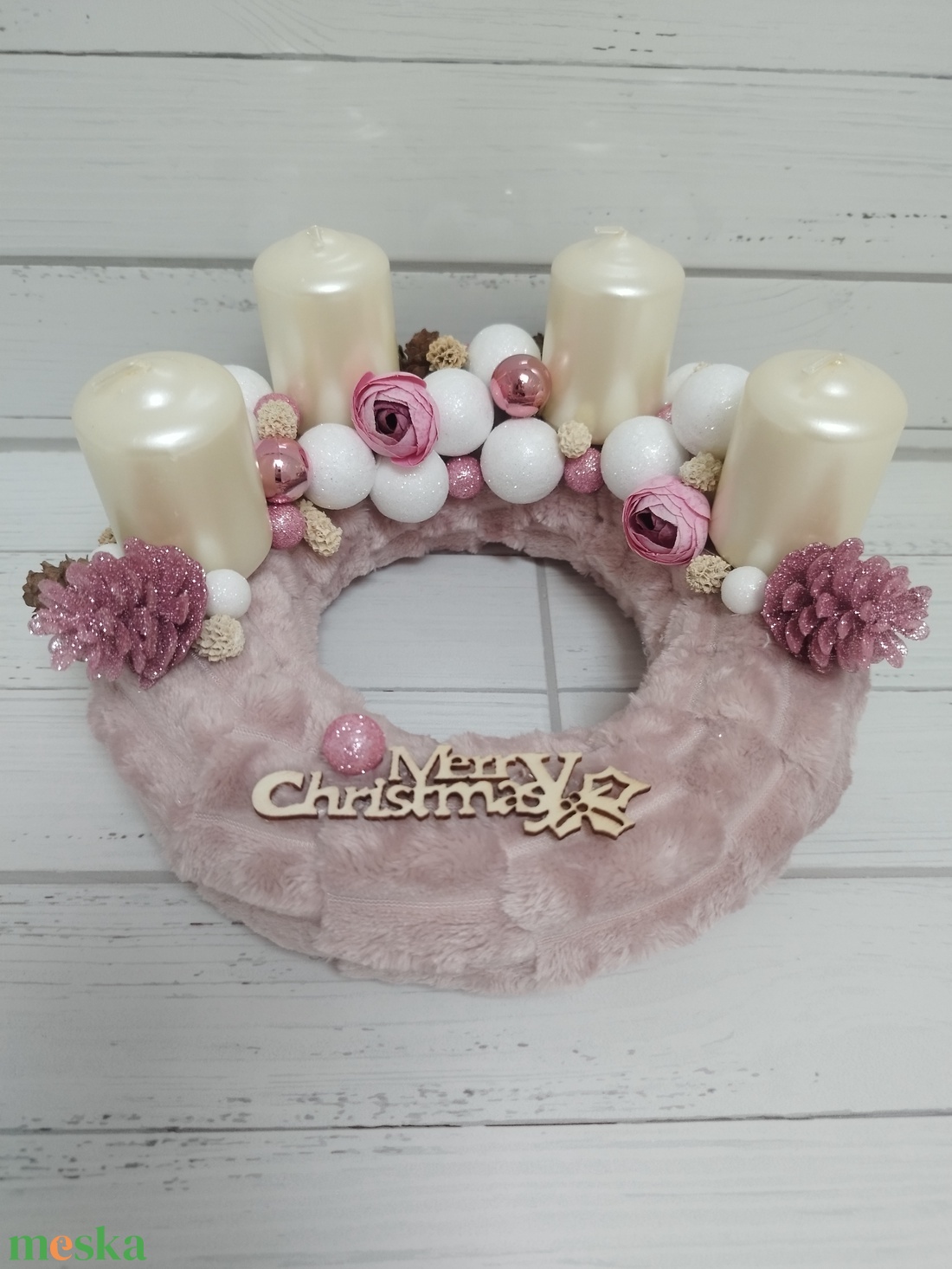 Púder színű Adventi koszorú  - karácsony - adventi díszek - adventi koszorú - Meska.hu
