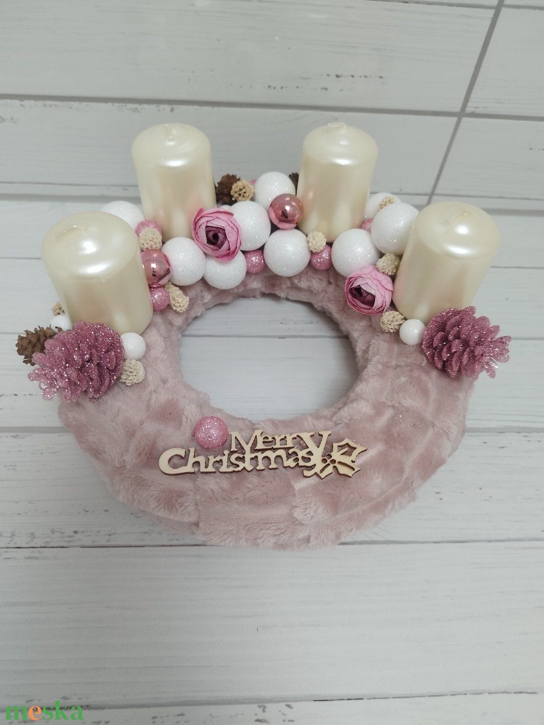 Púder színű Adventi koszorú  - karácsony - adventi díszek - adventi koszorú - Meska.hu