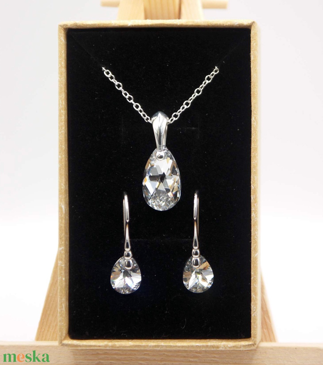 Csepp alakú Swarovski kristályos ezüst nyaklánc és fülbevaló szett - Holdfény - ékszer - ékszerszett - Meska.hu