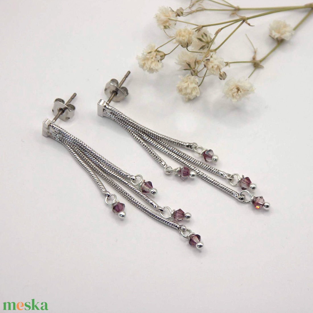 Ametiszt színű Swarovski gyöngyökkel készült többszálas, lógós fülbevaló - Cascade - ékszer - fülbevaló - lógó fülbevaló - Meska.hu Ametiszt színű Swarovski gyöngyökkel készült többszálas, lógós fülbevaló - Cascade - ékszer - fülbevaló - lógó fülbevaló - Meska.hu