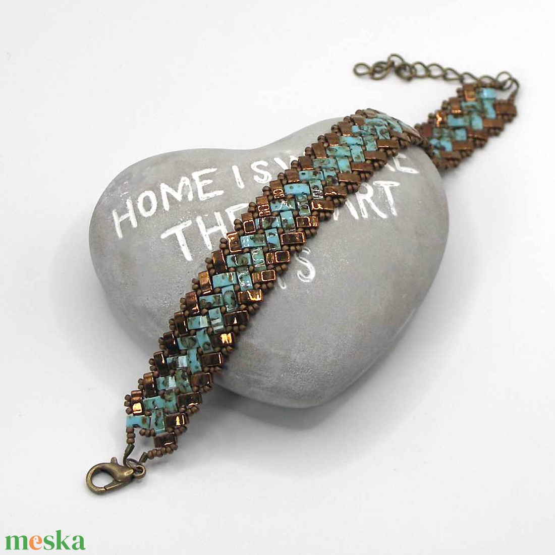 Fűzött karkötő foltos türkiz és fényes bronz üveggyöngyökből Old Glaze - ékszer - karkötő - gyöngyös karkötő - Meska.hu Fűzött karkötő foltos türkiz és fényes bronz üveggyöngyökből Old Glaze - ékszer - karkötő - gyöngyös karkötő - Meska.hu