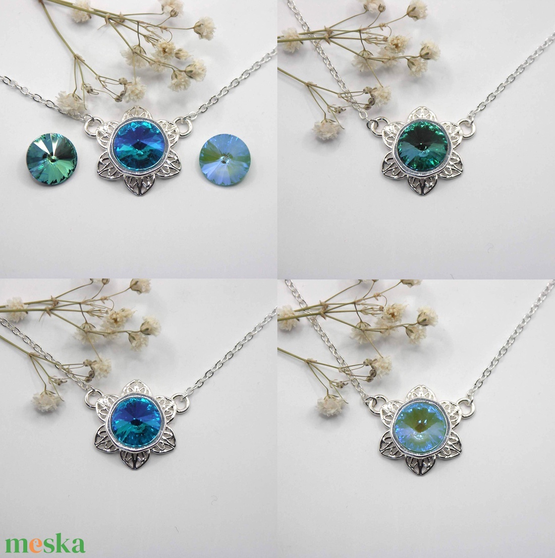 Swarovski kristályos nyaklánc, egyedi készítésú, virág formájú medállal, választható színű kristállyal - ékszer - nyaklánc - medálos nyaklánc - Meska.hu Swarovski kristályos nyaklánc, egyedi készítésú, virág formájú medállal, választható színű kristállyal - ékszer - nyaklánc - medálos nyaklánc - Meska.hu