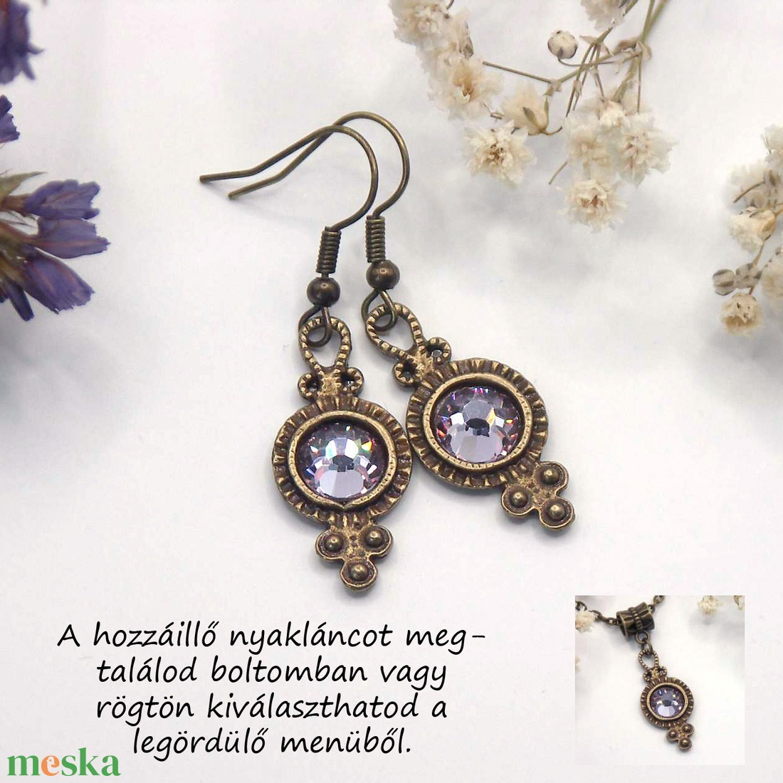 Halványlila Preciosa kristályokkal készült antik bronz fülbevaló, akár szettben is, nyaklánccal - ékszer - fülbevaló - lógó fülbevaló - Meska.hu Halványlila Preciosa kristályokkal készült antik bronz fülbevaló, akár szettben is, nyaklánccal - ékszer - fülbevaló - lógó fülbevaló - Meska.hu