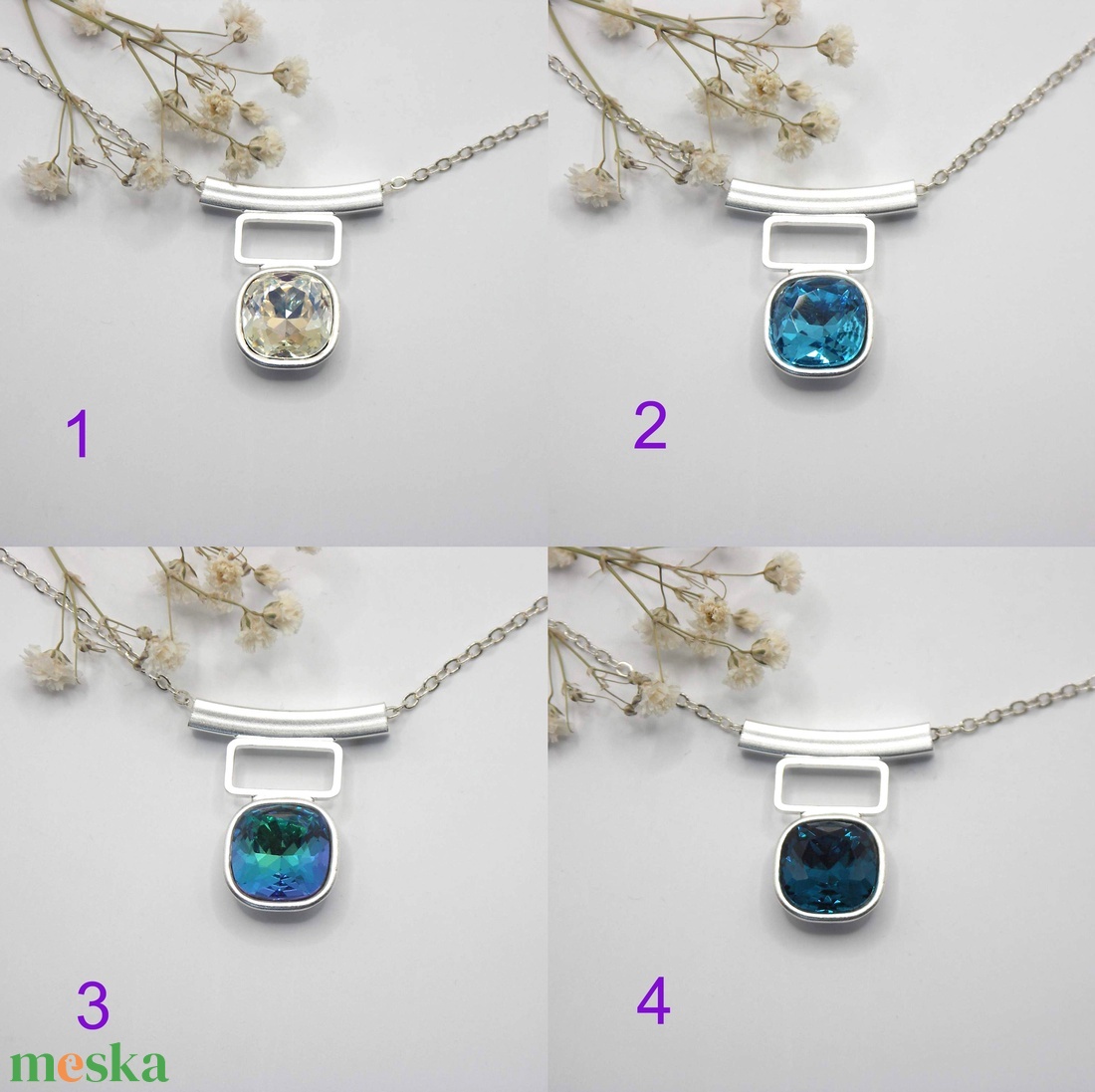 Swarovski kristályos nyaklánc, egyedi készítésú, különleges négyszög formájú medállal, választható színű kristállyal - ékszer - nyaklánc - medálos nyaklánc - Meska.hu Swarovski kristályos nyaklánc, egyedi készítésú, különleges négyszög formájú medállal, választható színű kristállyal - ékszer - nyaklánc - medálos nyaklánc - Meska.hu
