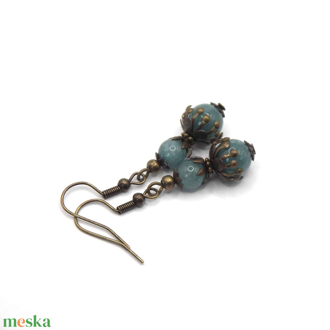 Fülbevaló aquamarine ásványgyöngyökből bronz színben - ékszer - fülbevaló - lógó fülbevaló - Meska.hu Fülbevaló aquamarine ásványgyöngyökből bronz színben - ékszer - fülbevaló - lógó fülbevaló - Meska.hu
