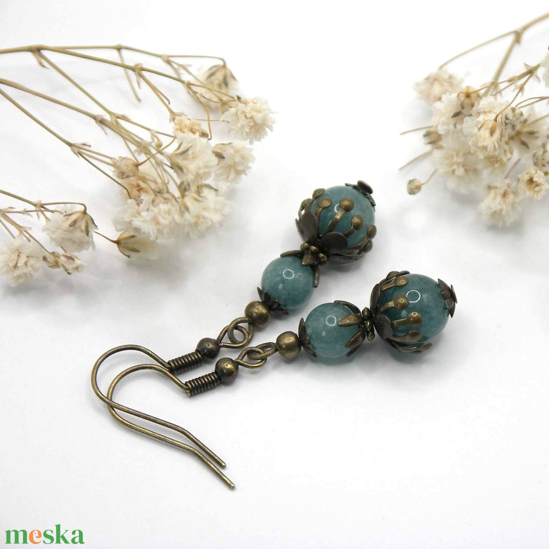 Fülbevaló aquamarine ásványgyöngyökből bronz színben - ékszer - fülbevaló - lógó fülbevaló - Meska.hu Fülbevaló aquamarine ásványgyöngyökből bronz színben - ékszer - fülbevaló - lógó fülbevaló - Meska.hu