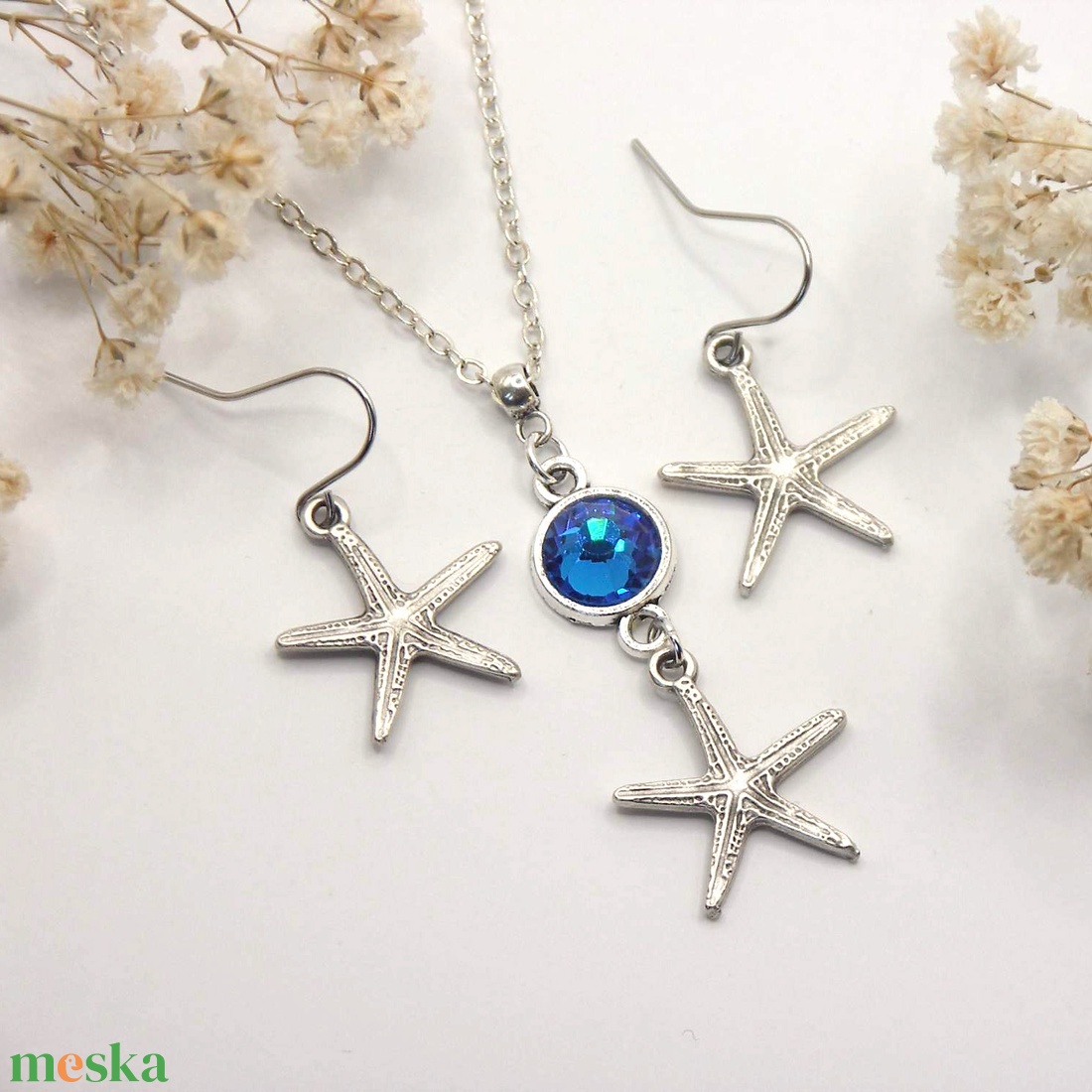Tengeri csillagos ékszerszett élénkkék Preciosa kristállyal - Azuriel - ékszer - ékszerszett - Meska.hu