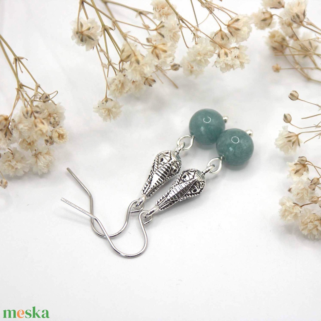 Aquamarine ásványgyöngyökből készült állítható méretű karkötő és fülbevaló szett - Aqua Papilio - ékszer - ékszerszett - Meska.hu