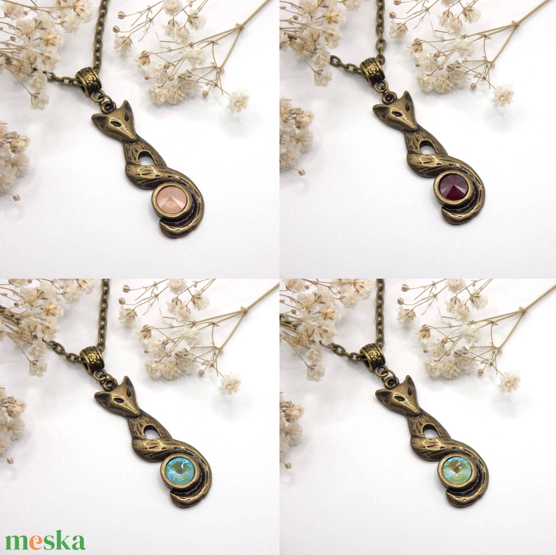 Antik bronz, róka formájú medál, választható színű Swarovski kristállyal � Fox Glow - ékszer - nyaklánc - medálos nyaklánc - Meska.hu