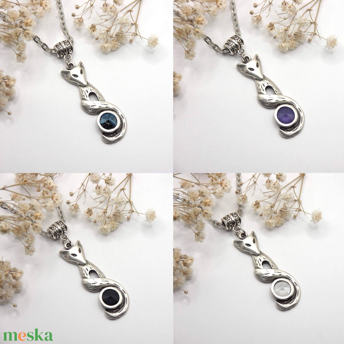 Antik ezüst, róka formájú medál, választható színű Swarovski kristállyal � Fox Chill - ékszer - nyaklánc - medálos nyaklánc - Meska.hu