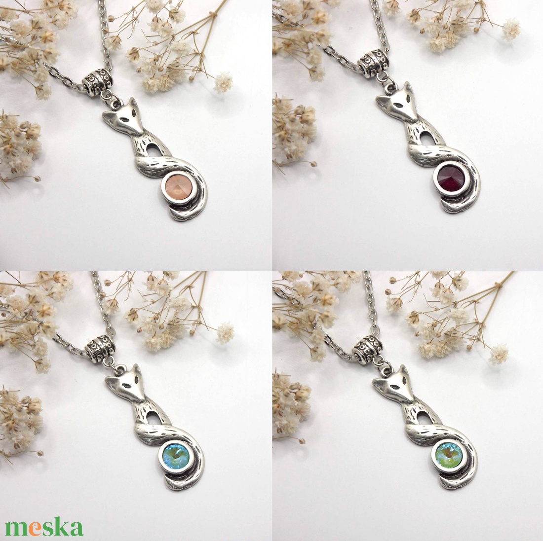 Antik ezüst, róka formájú medál, választható színű Swarovski kristállyal � Fox Chill - ékszer - nyaklánc - medálos nyaklánc - Meska.hu