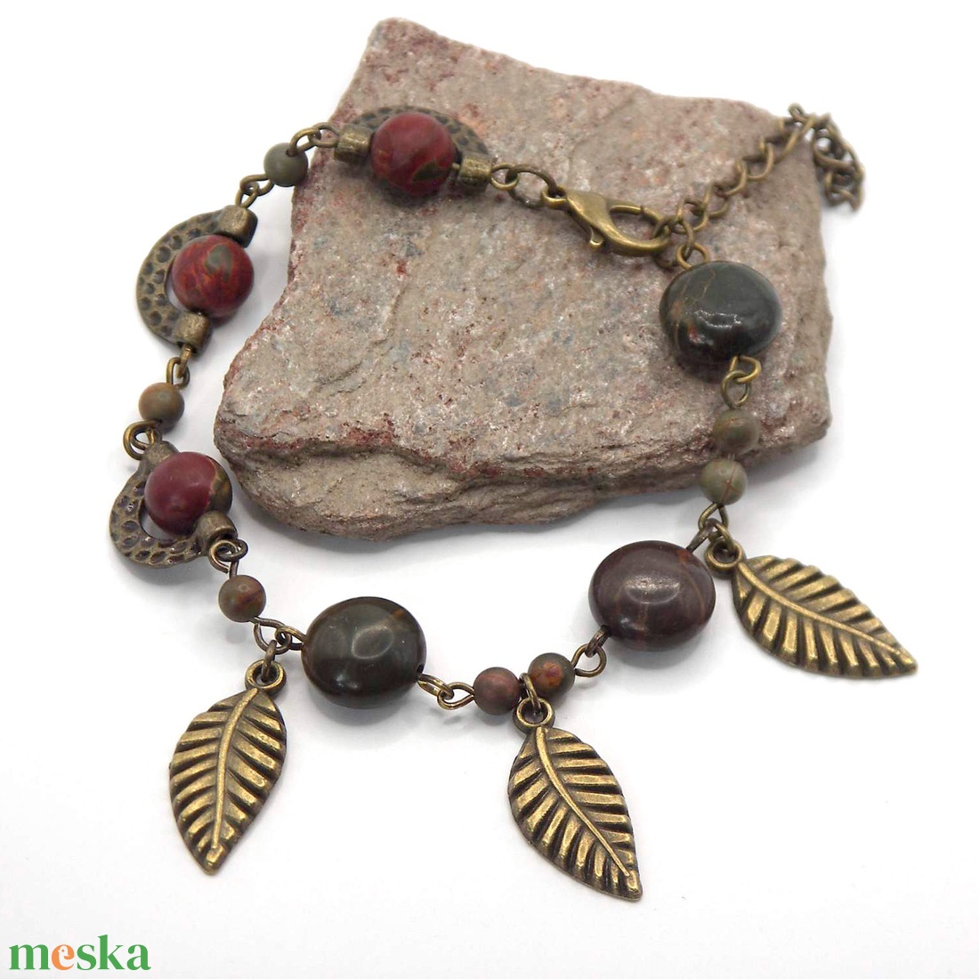 Antik bronz karkötő korong és golyó alakú, picasso jáspis ásványgyöngyökkel � Earthline - ékszer - karkötő - ásványkarkötő - Meska.hu