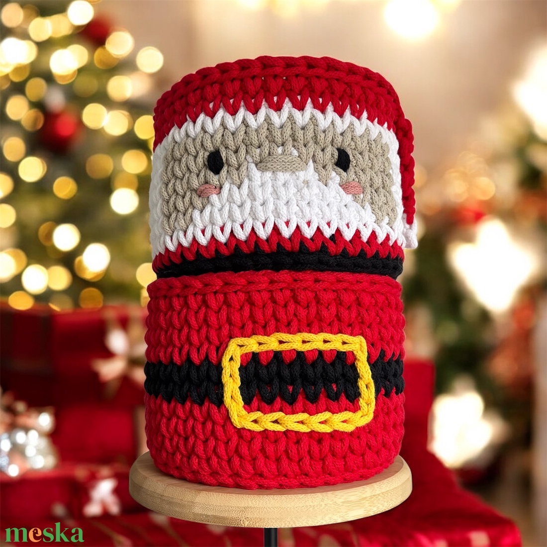 Horgolt Mikulás kosár szett - karácsony - mikulás - mikulás beltéri dekoráció - Meska.hu