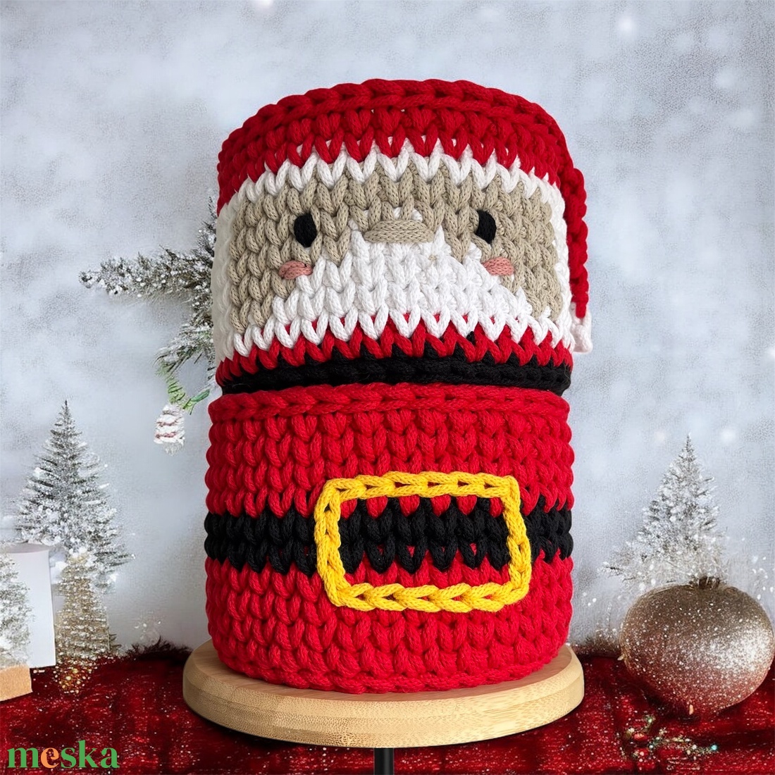 Horgolt Mikulás kosár szett - karácsony - mikulás - mikulás beltéri dekoráció - Meska.hu