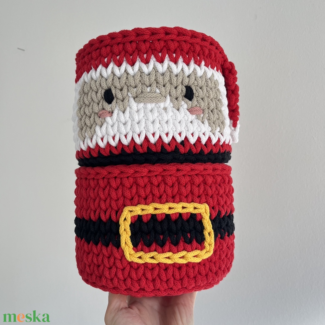 Horgolt Mikulás kosár szett - karácsony - mikulás - mikulás beltéri dekoráció - Meska.hu