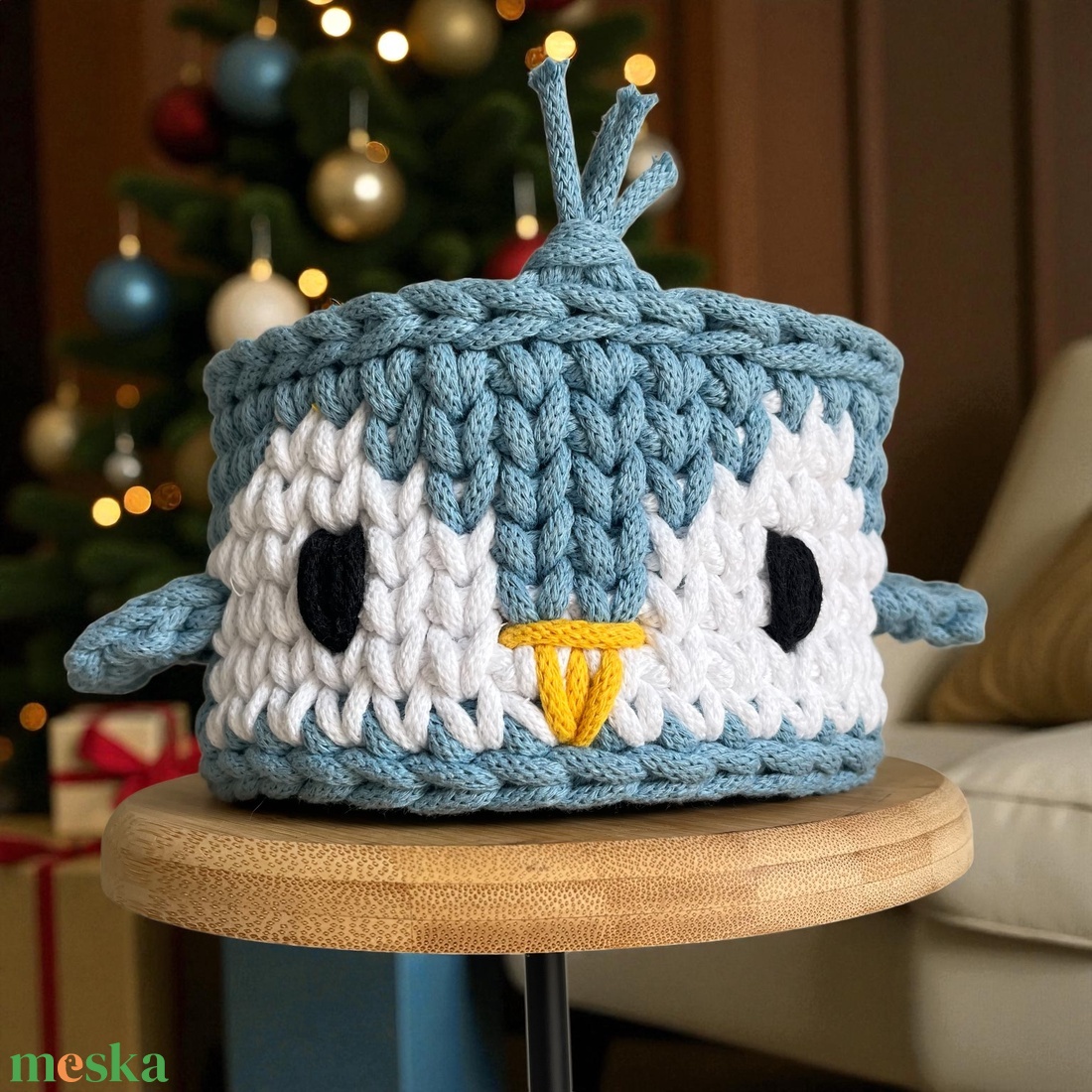 Horgolt pingvin tároló - otthon & életmód - babaszoba, gyerekszoba - játéktároló - Meska.hu