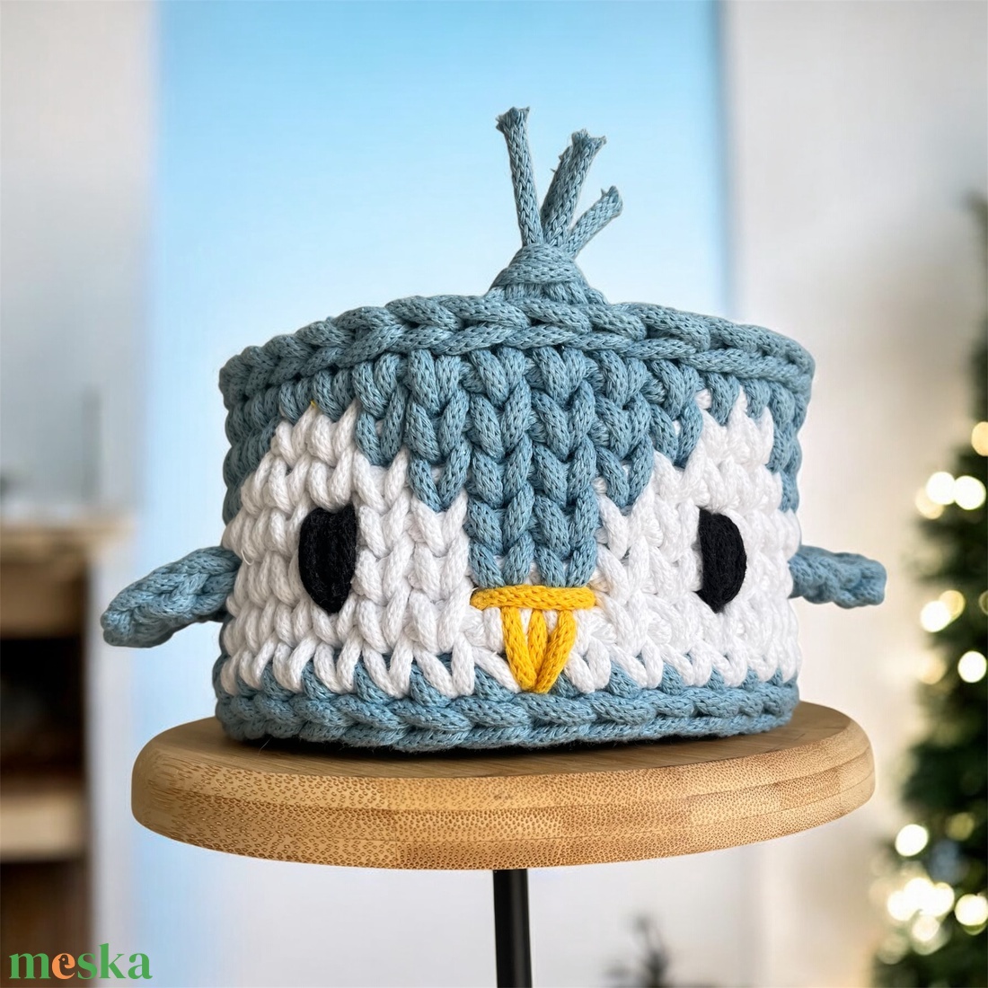 Horgolt pingvin tároló - otthon & életmód - babaszoba, gyerekszoba - játéktároló - Meska.hu