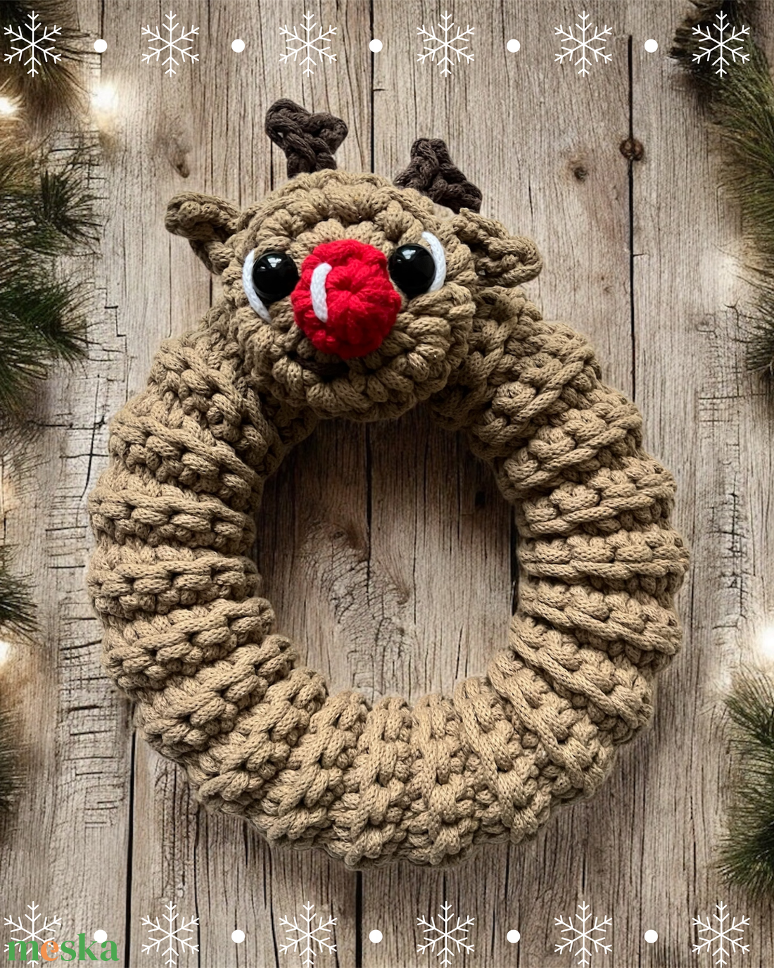 Horgolt rénszarvas fali dísz - karácsony - adventi díszek - adventi ajtódísz - Meska.hu