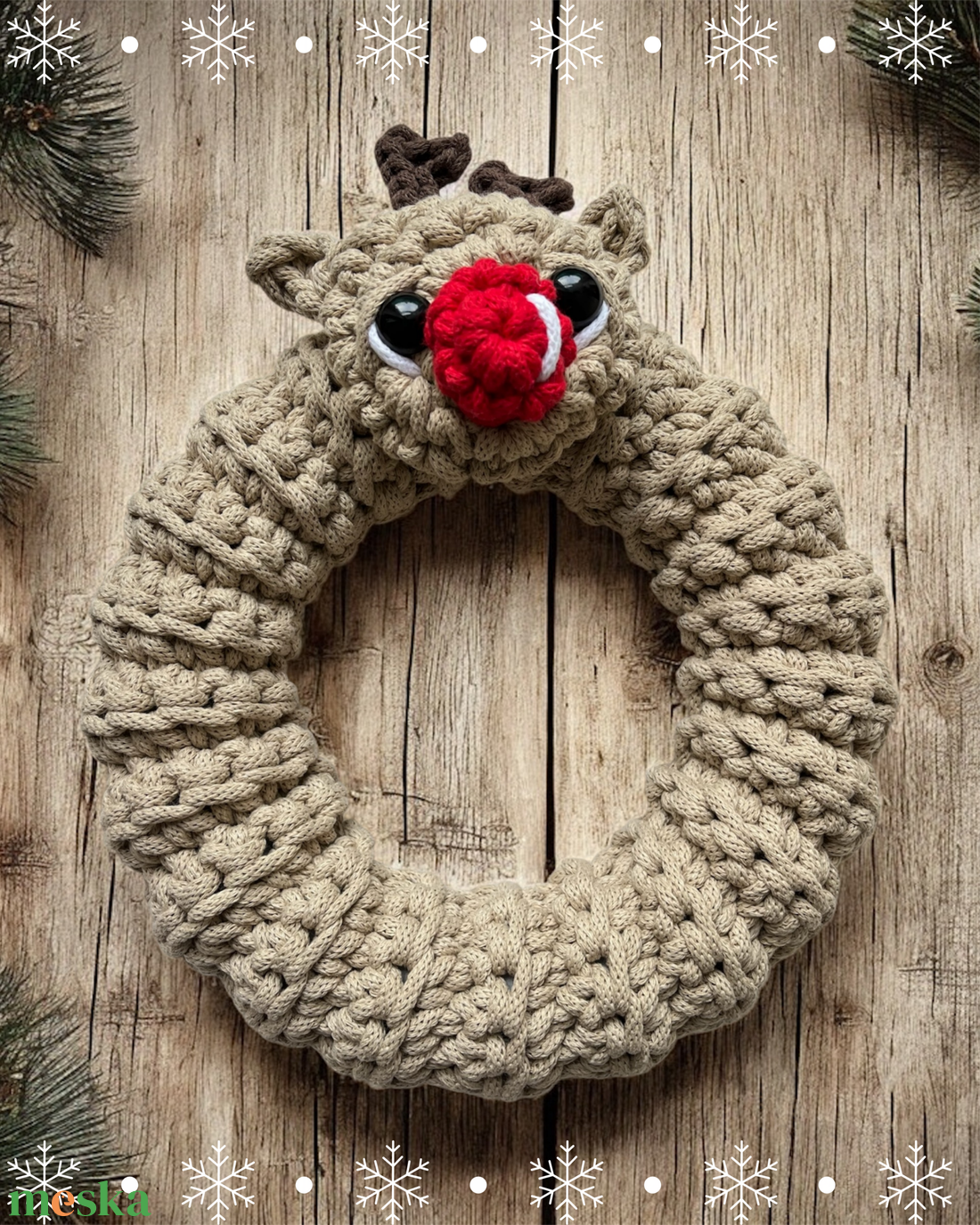 Horgolt rénszarvas fali dísz - karácsony - adventi díszek - adventi ajtódísz - Meska.hu