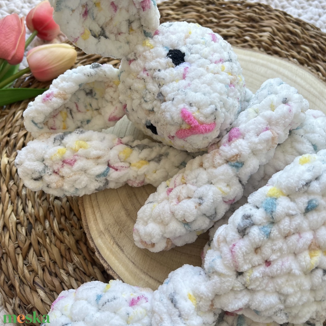 Horgolt plüss nyuszi alvóka - baba - mama - baba játékok - szundikendő, alvóka - Meska.hu