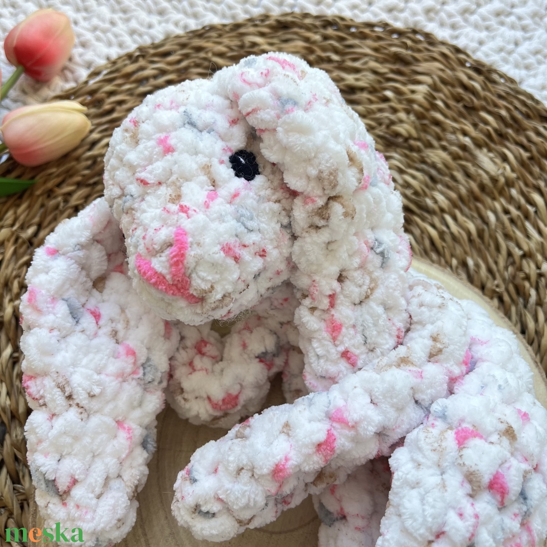 Horgolt plüss nyuszi alvóka - baba - mama - baba játékok - szundikendő, alvóka - Meska.hu