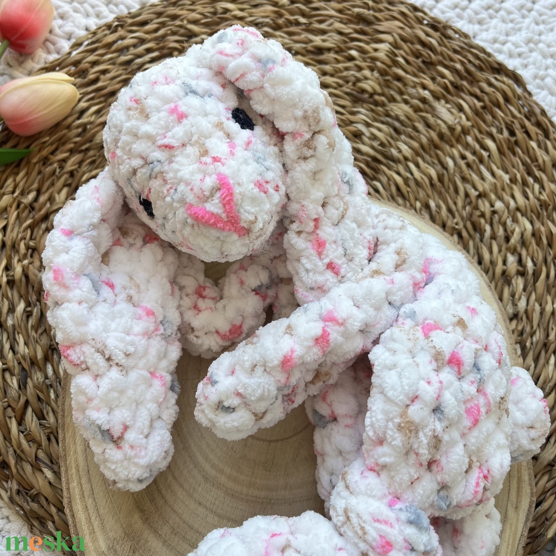 Horgolt plüss nyuszi alvóka - baba - mama - baba játékok - szundikendő, alvóka - Meska.hu