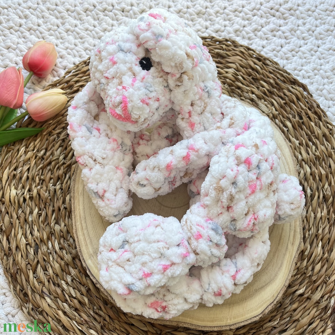 Horgolt plüss nyuszi alvóka - baba - mama - baba játékok - szundikendő, alvóka - Meska.hu