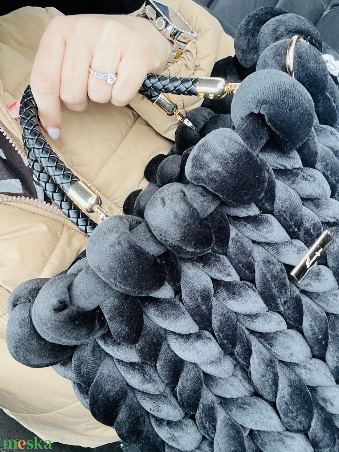 Roxanique Noir Velvet Fonott Kézitáska - táska & tok - kézitáska & válltáska - alkalmi táska - Meska.hu