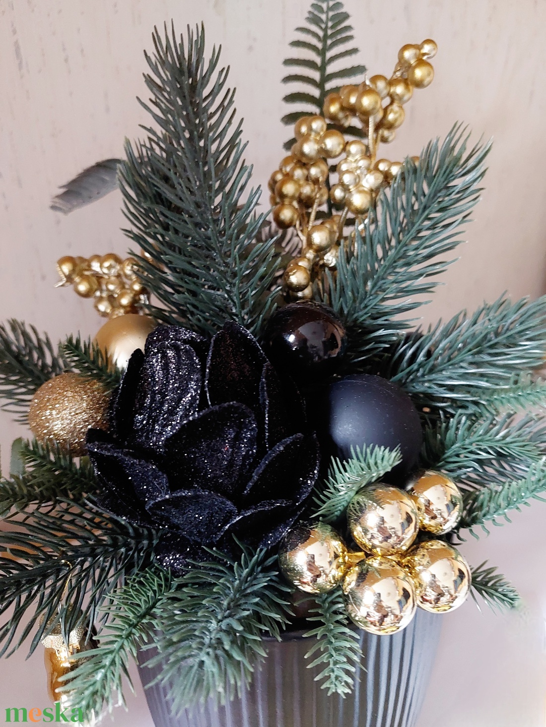 Adventi, karácsonyi, modern asztaldísz, kandallódísz, arany-fekete - karácsony - adventi díszek - adventi asztaldísz - Meska.hu