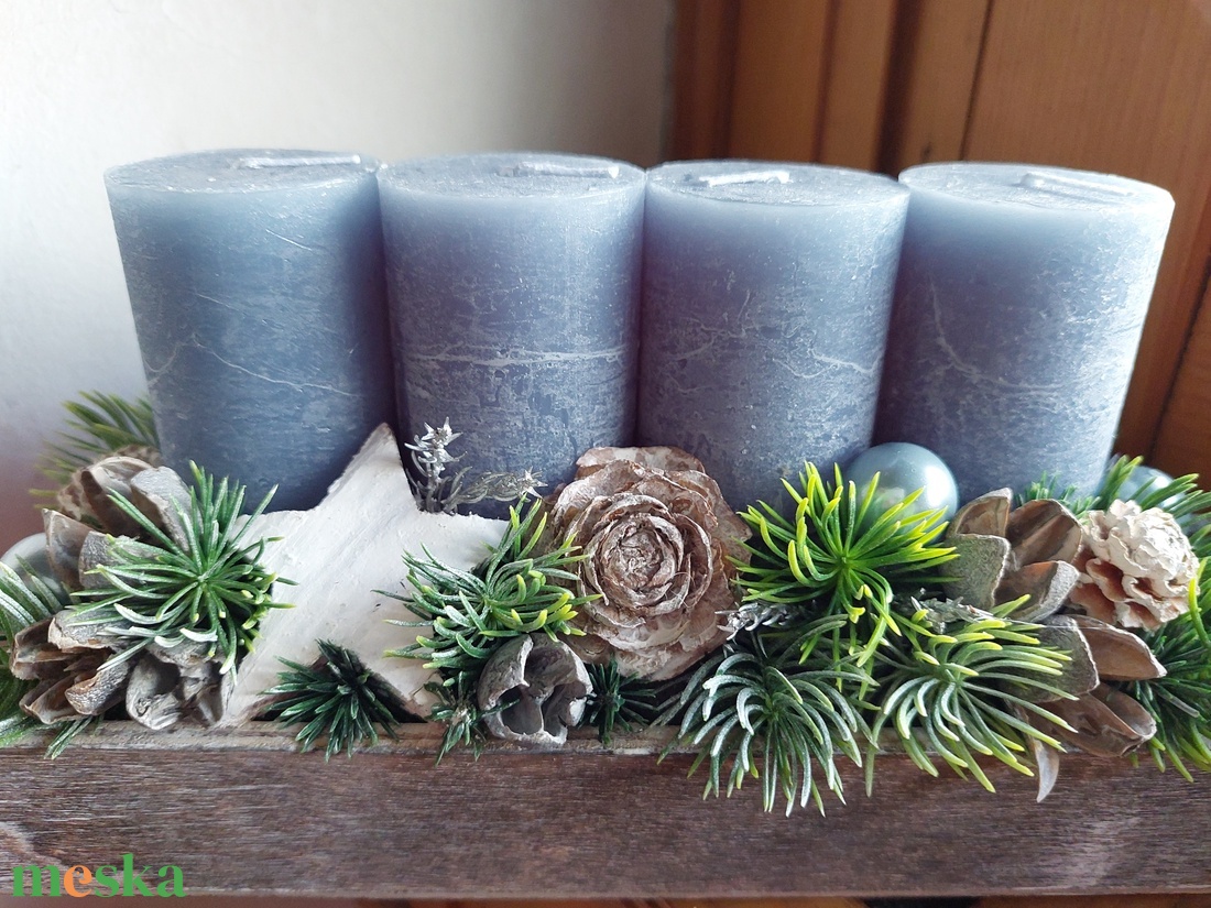 Adventi koszorú, asztaldísz termésekkel, 4 gyertyával - karácsony - adventi díszek - adventi gyertyadíszek és koszorúdíszek - Meska.hu