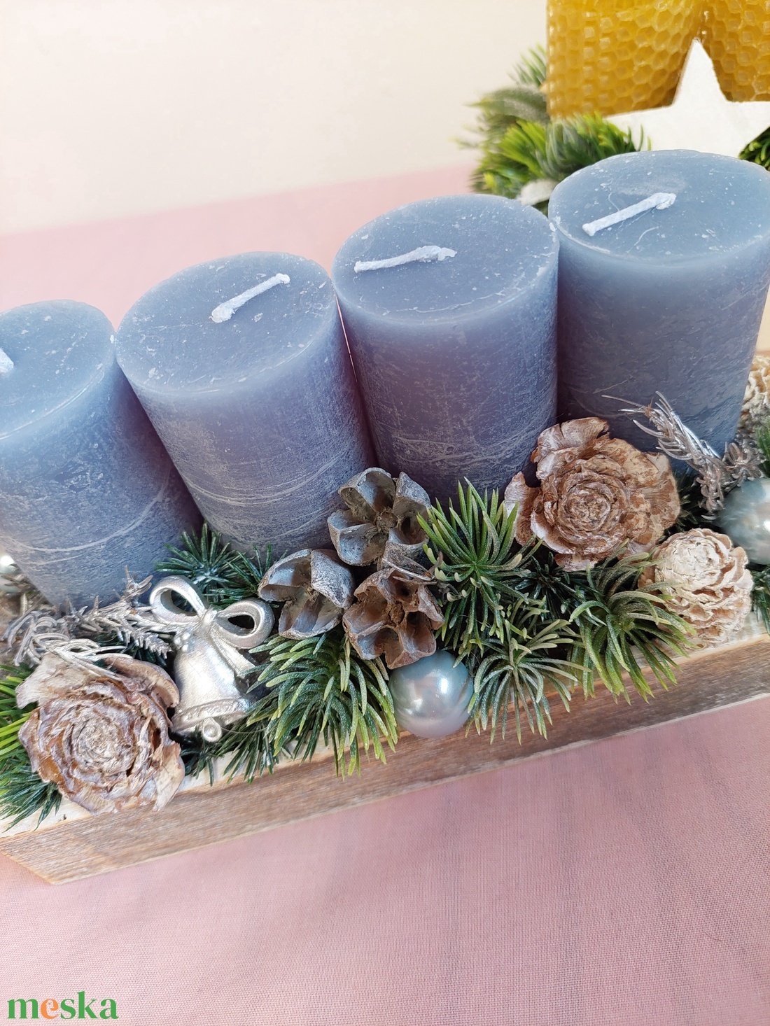 Adventi koszorú, asztaldísz termésekkel, 4 gyertyával - karácsony - adventi díszek - adventi gyertyadíszek és koszorúdíszek - Meska.hu