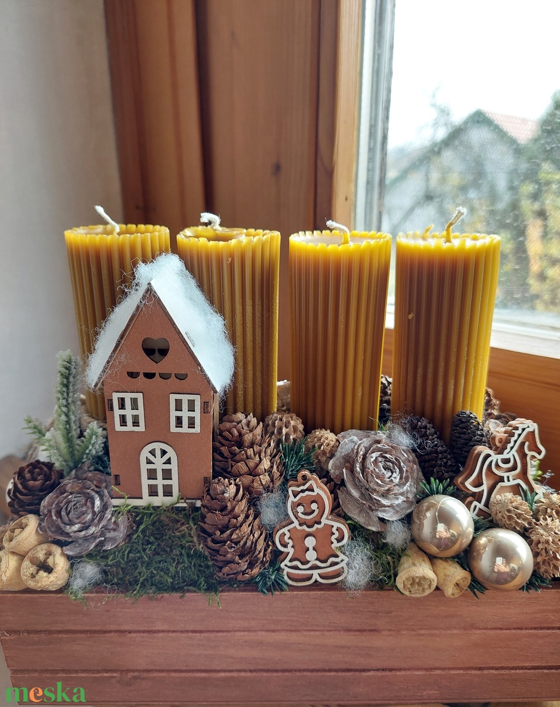 Adventi koszorú, asztaldísz termésekkel, 4 gyertyával - karácsony - adventi díszek - adventi gyertyadíszek és koszorúdíszek - Meska.hu