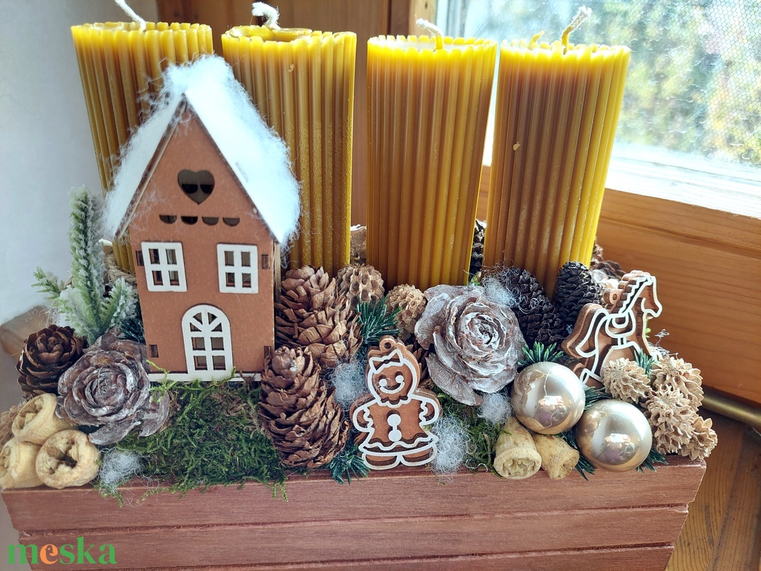 Adventi koszorú, asztaldísz termésekkel, 4 gyertyával - karácsony - adventi díszek - adventi gyertyadíszek és koszorúdíszek - Meska.hu