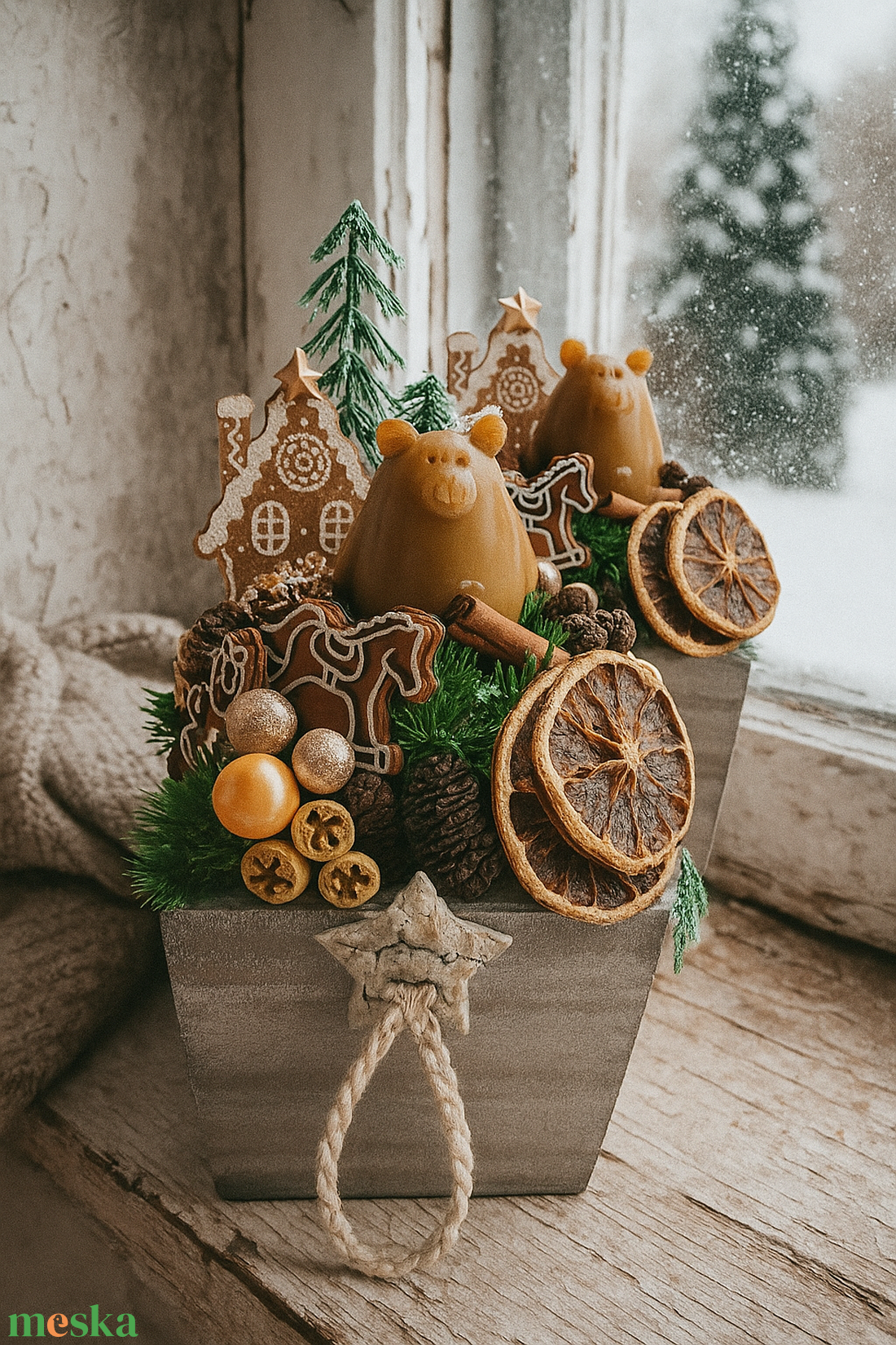 Adventi vendégváró asztaldísz termésekkel, méhviasz gyertyával - karácsony - adventi díszek - adventi gyertyadíszek és koszorúdíszek - Meska.hu