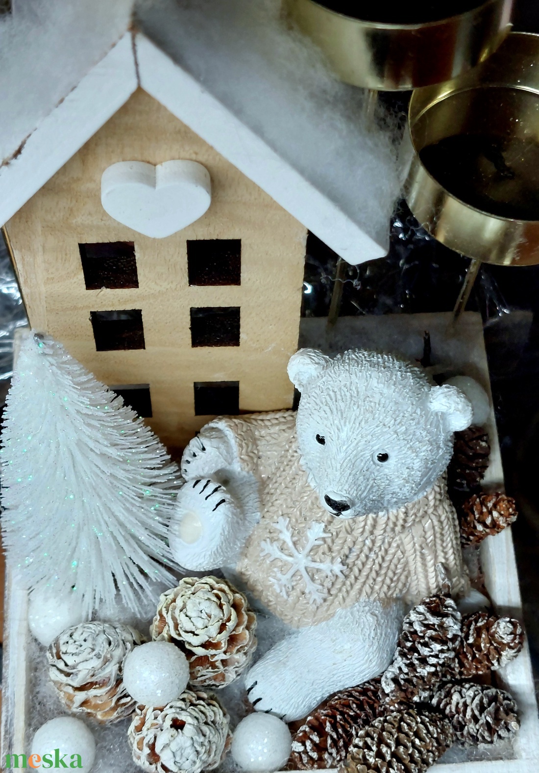 Adventi vendégváró asztaldísz, macival, termésekkel, mécsesekkel - karácsony - adventi díszek - adventi gyertyadíszek és koszorúdíszek - Meska.hu