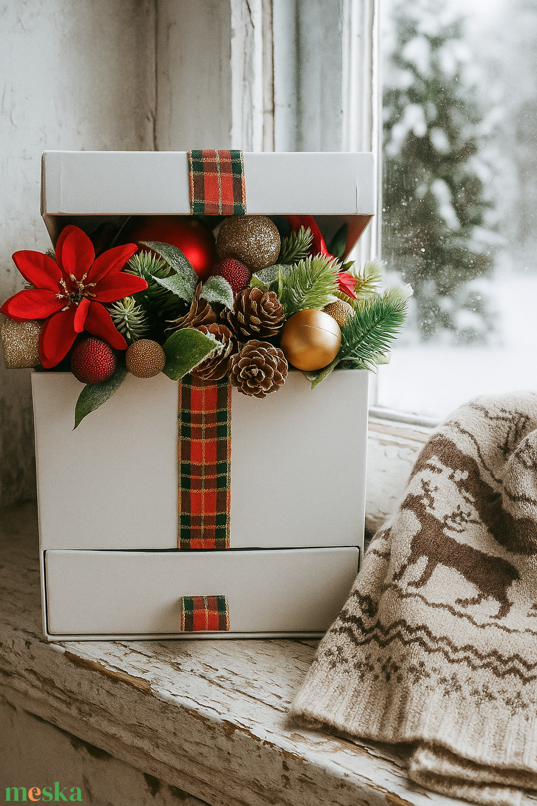 Különleges ajándék csomagolás, ajándék átadó, pénzátadó fiókos karácsonyi box  - karácsony - adventi díszek - adventi gyertyadíszek és koszorúdíszek - Meska.hu