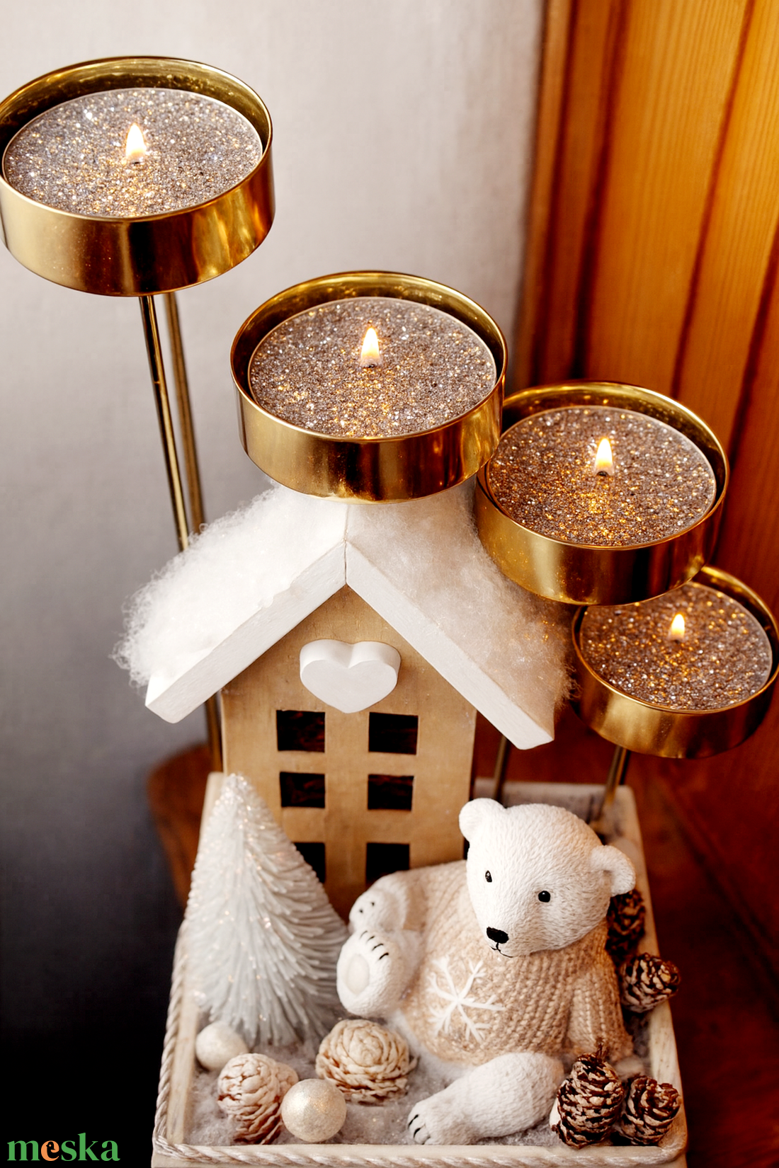Adventi vendégváró asztaldísz, macival, termésekkel, mécsesekkel - karácsony - adventi díszek - adventi gyertyadíszek és koszorúdíszek - Meska.hu
