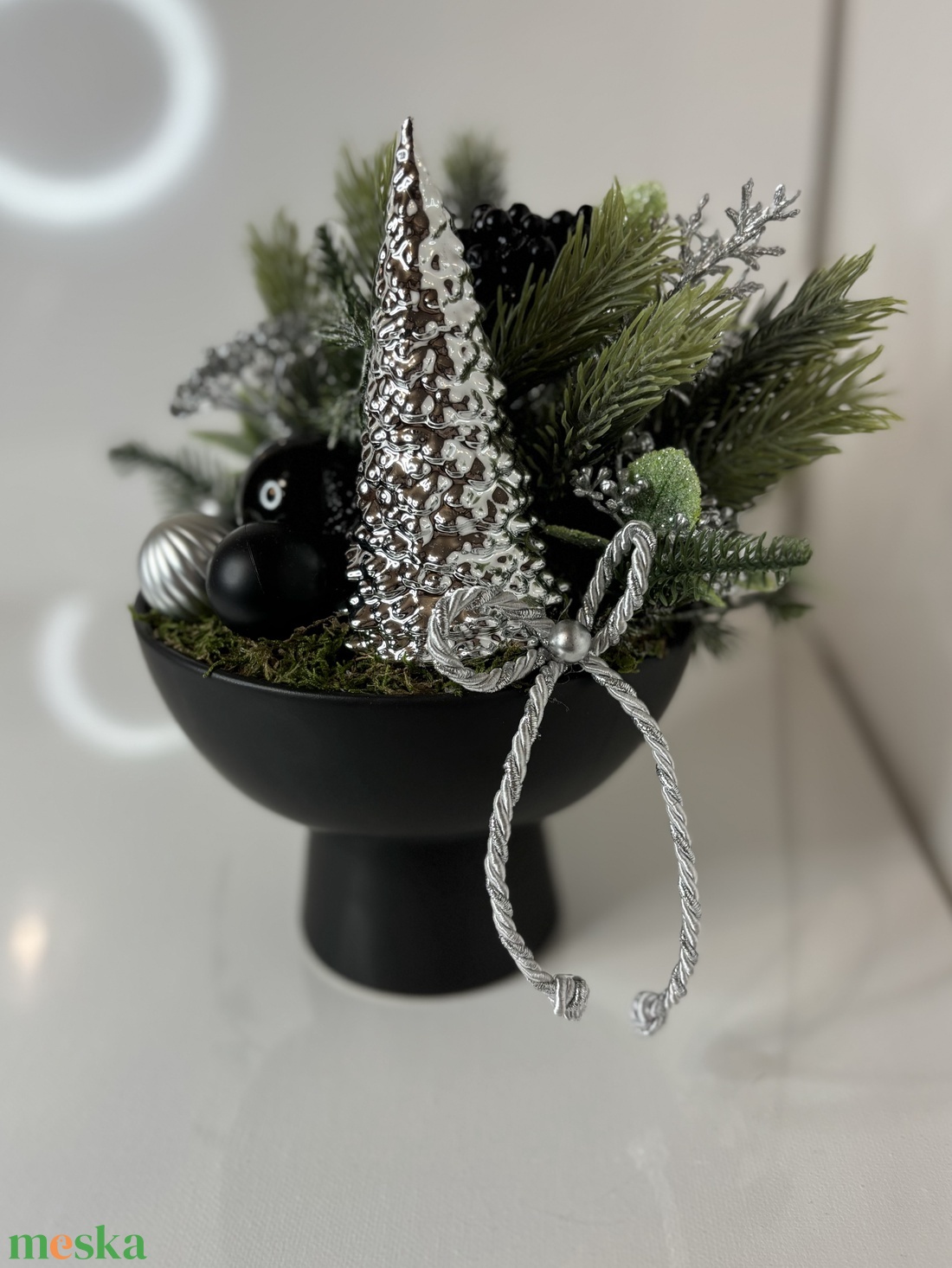 Adventi, karácsonyi, modern asztaldísz, kandallódísz, ezüst-fekete - karácsony - adventi díszek - adventi asztaldísz - Meska.hu