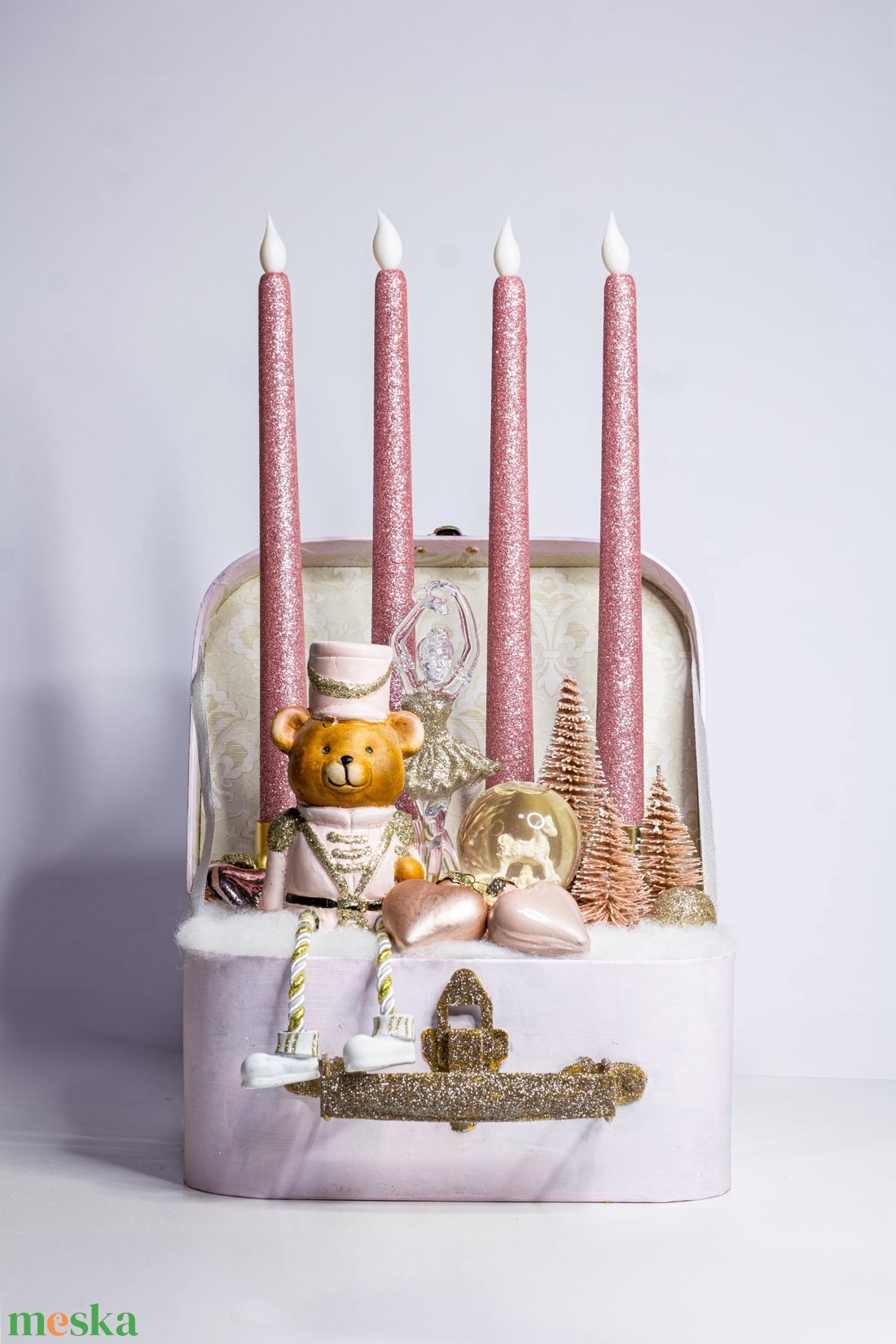 Adventi koszorú, 4 ledes gyertyával, csajos - karácsony - adventi díszek - adventi gyertyadíszek és koszorúdíszek - Meska.hu