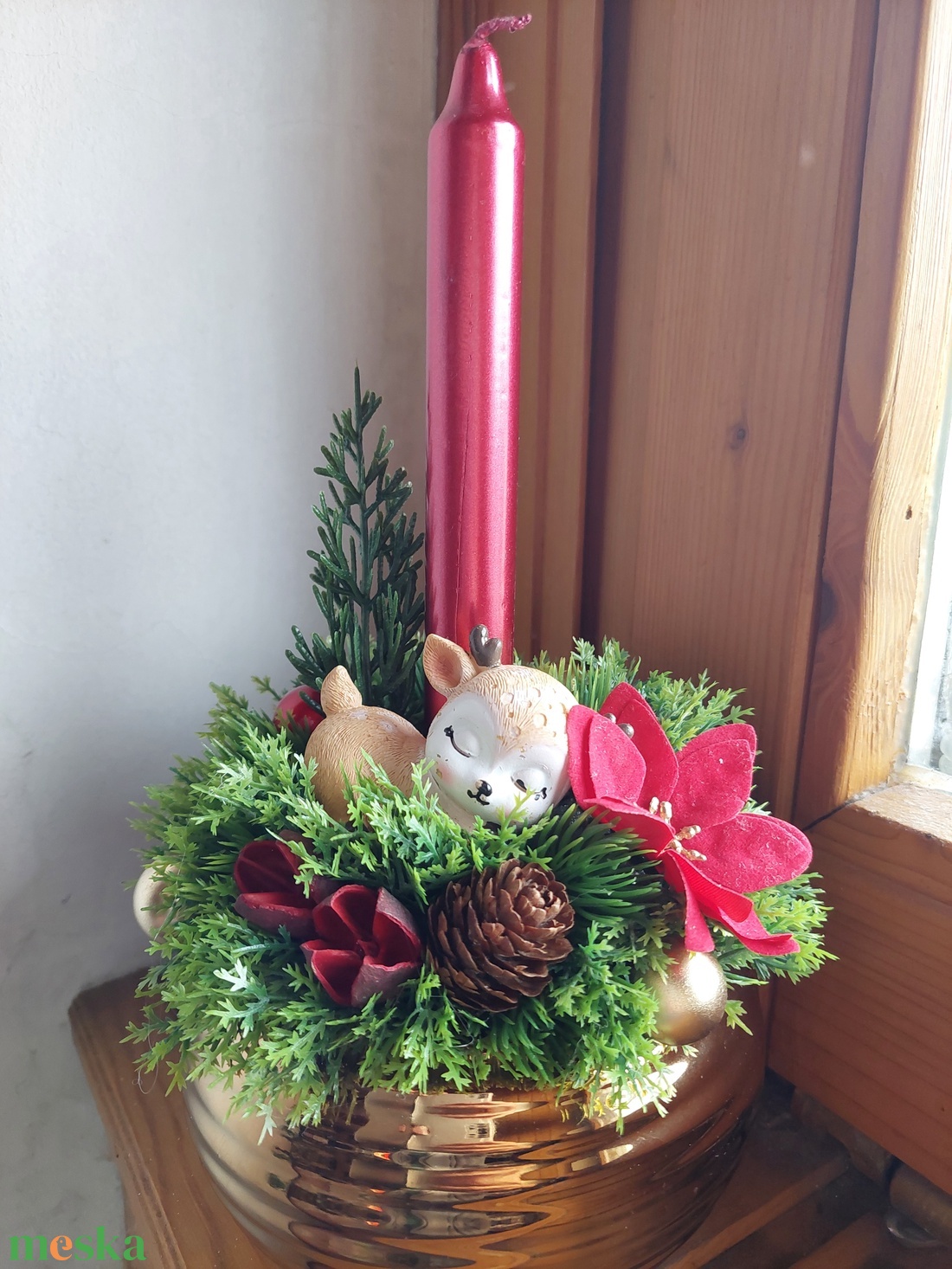 Adventi vendégváró asztaldísz alvó őzikével, gyertyával - karácsony - adventi díszek - adventi gyertyadíszek és koszorúdíszek - Meska.hu